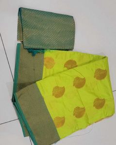 Lime Green & Gold Saree