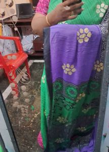 Daily Usage Saree Green With Violet Georget Sare