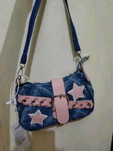 Savana Denim Studded Shoulder Bag