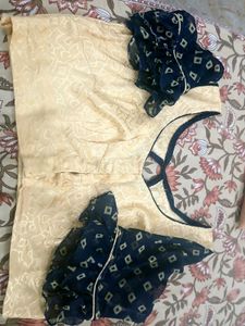 Golden Saree with Beautiful sleeve and back blou