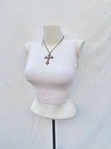White Ribbed Cropped Tank