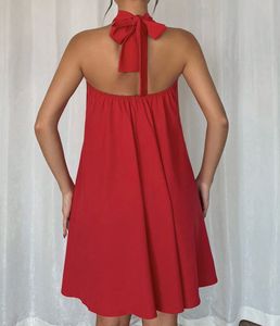 Red Halter Flower Dress