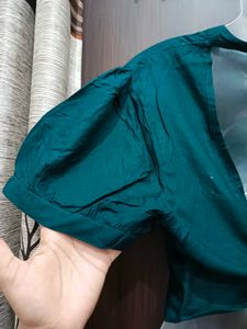 Green Crop Blouse Top With Neck Look