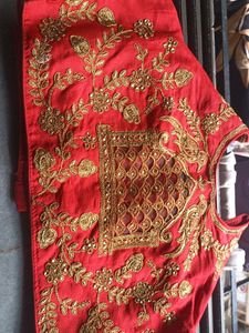 Red &amp; Gold Embroidered Blouse For Bridal