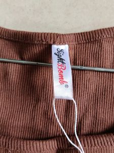 Nice Brown Ribbed Crop Top