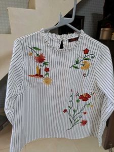 Striped Floral Embroidered Top