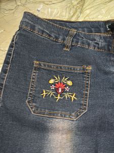 Embroidered Flare Leg Denim Jeans