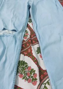Wide Leg, Mid Rise, Light Blue, Ribbed Jeans