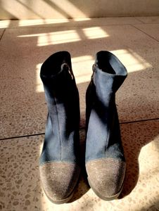 Blue Suede Ankle Boots