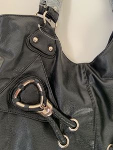 Imported Black Faux Leather Hobo Bag