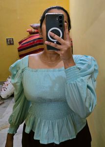 Stylish Blue Puff Sleeve Top