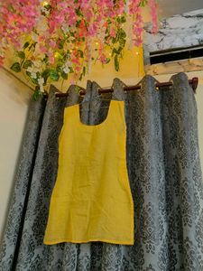 Yellow Chikankari Kurta With Free Legging