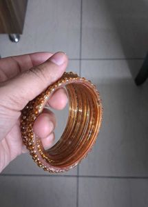 Golden Glass Bangles (10 Pieces)