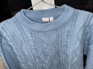Powder Blue Knitted Sweater For Women