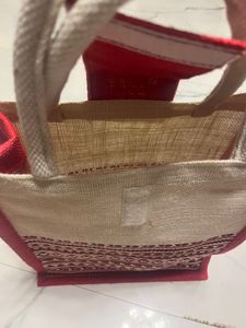 Maroon And Cream Jute Bag-Brand New