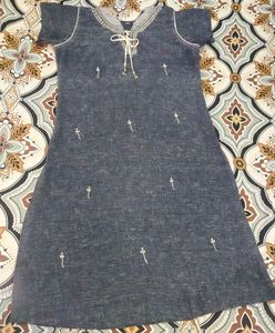 Denim Print Embroidered Cotton Kurti M-l