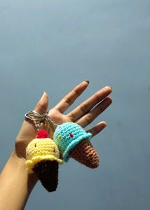 Crochet Ice Cream Cone Keychain Set