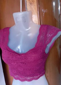 Burgundy/ Maroon Lace Net Top