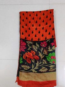 Elegant Floral Saree (Saffron)