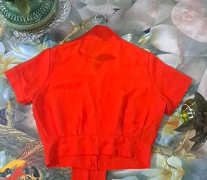 Vintage Red Tie-Neck Blouse
