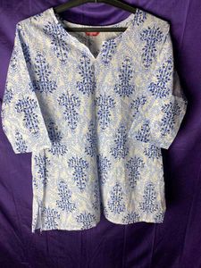 Blue & White Printed Kurta