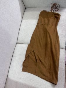 Faux Suede Dress With Back Ties