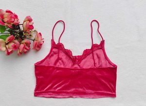 Shein : Pink Velvet Lace Cami Top