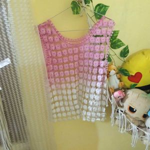 Pink &amp; White Ombre Crochet Tank