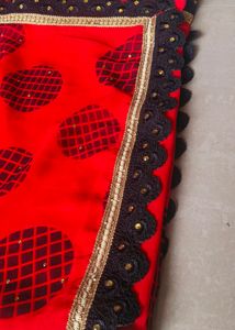 Black and Red Party Wear Georgette Saree