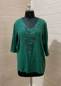 Imported Handwork Embroidered Green Tunic Top