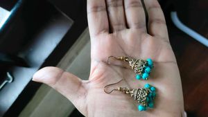 Turquoise Beaded Jhumka Earrings