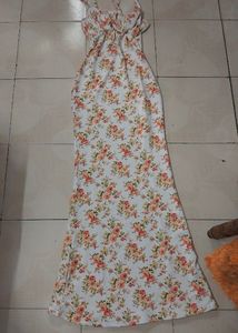 Princess Floral Full Length Beige Dress