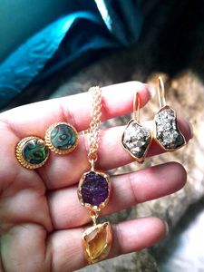 combo amethyst citrine chain pednant pyrite stud