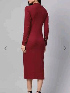 Maroon Ribbed Midi Dress