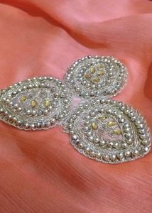 Peach And Off White Embellished Saree