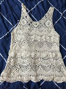White Crochet Top- Fits Bust 34- Good Condition