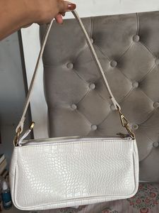 White Croc Embossed Shoulder Bag