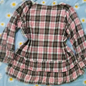 Pink &amp; Brown Plaid Ruffle Top