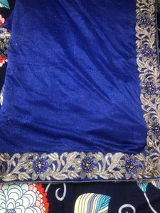 Royal Blue And Grwy Saree