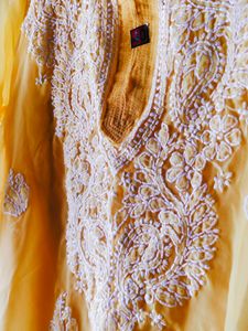 Yellow Chikankari Long Kurti