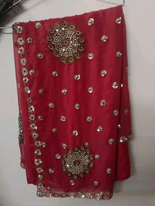 Elegant Red Embellished Heavy Saree