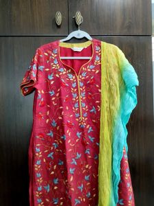 BIBA Embroidered Kurta Set With Dupatta