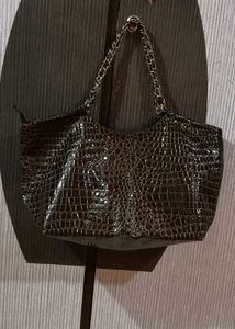 Crocodile Embossed Tote with Chain Straps