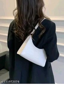 Chic White Croc Embossed Baguette Bag