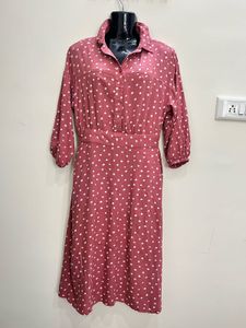 Zara Pink Polka Dot Fit And Flair Dress
