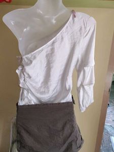 Asymmetrical White Top &amp; Utility Mini Skirt