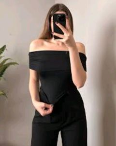 Stylish Half Shoulder Black Top