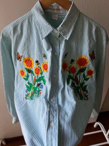SUNFLOWER Embroidered Vintage Stripe Shirt 🌻
