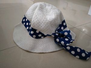 White Hat For Girls Polka Dot Sun
