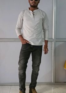 WHITE HENLEY FULL T-SHIRT